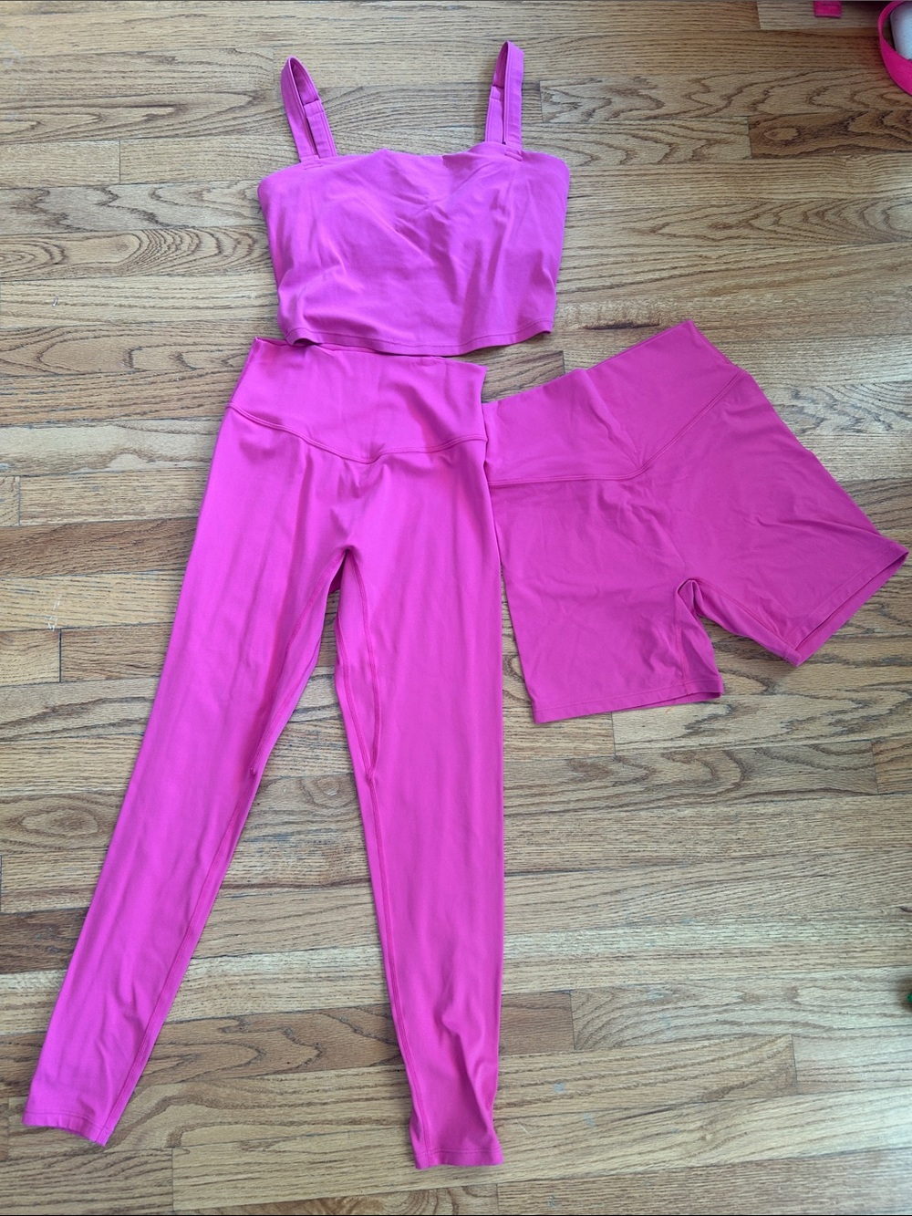 Three-Piece High-Waist Leggings Set - Hot Pink